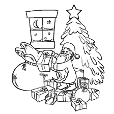 Malen mit Neujahrsgeschenken und einem Weihnachtsbaum