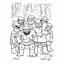coloring page: The coloring depicts a group of robbers from Russian folk tales.