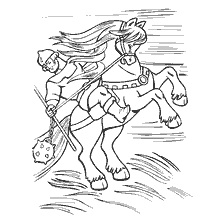 coloring page: Ilya Muromets with a battle hammer on a horse