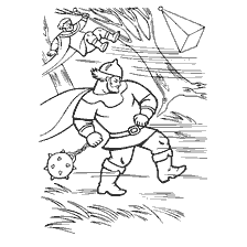 coloring page: Russian folk tales Strong whistle with a strong man and a robber