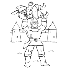 coloring page: Ilya Muromets raises the enemy above his head
