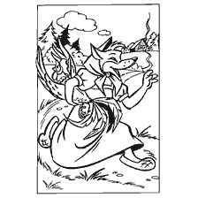 coloring page: Coloring on the theme of Russian folk tales: The fox was carried away by a cockerel