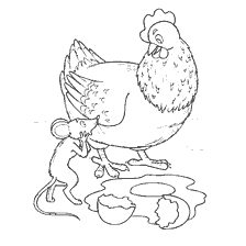 coloring page: Russian folk tales: chicken and mouse against the background of a broken egg