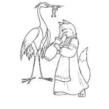 coloring page: Fox and crane from Russian folk tales