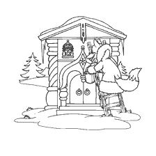 coloring page: Fox at the ice hut in Russian folk tales