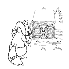 coloring page: Fox and hare at his cabin in the woods