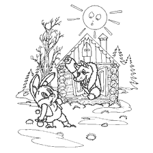 coloring page: Illustration from the fairy tale of a fox and a rabbit