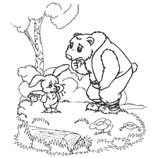 coloring page: Rabbit met a bear in the woods in the coloring book