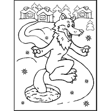 coloring page: Wolf catches fish from Russian folk tales