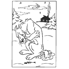 coloring page: Coloring Wolf at the hole from Russian folk tales