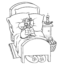 coloring page: Mashenka on a bed in a fairy tale