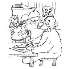coloring page: Masha and the Bear, a scene from a Russian folk tale