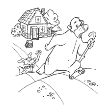 coloring page: The bear runs away from the dog