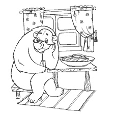 coloring page: A bear in a hut from Russian folk tales