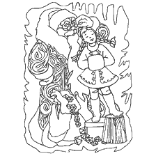 coloring page: Coloring of Russian folk tales with the image of the Old Woman and the girl