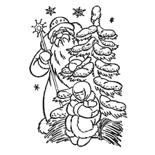 coloring page: Illustration from the coloring book Russian folk tales: Frost, depicts Santa Claus and a girl