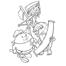 coloring page: Characters of the Russian folk tale Bubble, Solominka and Paw in coloring
