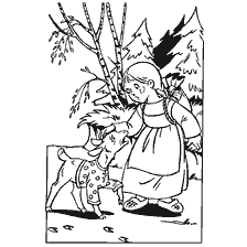 coloring page: Girl with a goat in nature