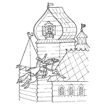 coloring page: Scene from the Russian folk tale Sivka-Burka depicting a hero on a horse