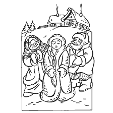 coloring page: Coloring Girl Snow Maiden surrounded by grandparents