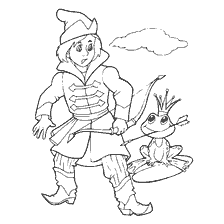 coloring page: Ivan Tsarevich with bow and frog princess