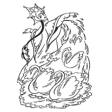 coloring page: Print out for painting Vasilisa the Beautiful with swans