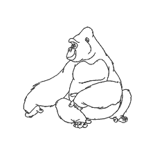 coloring page: Kala's gorilla sits in a relaxed pose
