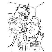Tekening uit het kleurboek "Monsters vs. Aliens": Voyaker en monster