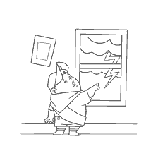 página para colorear: El chico de la ventana mira la tormenta con rayos