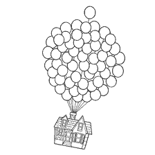 página para colorear: Colorear una casa subiendo en globos