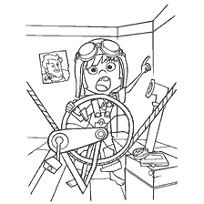 página para colorear: Dibujo de Ellie de los dibujos animados Up! contra el fondo del volante y las herramientas