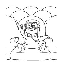 página para colorear: El pequeño Carl se sienta en una silla con el pulgar hacia arriba