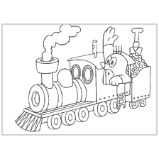 Picture of a Mole riding on a steam locomotive