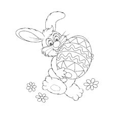 Easter rabbit holds a multicolored egg