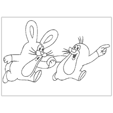 A picture of a mole and a hare, who have fun with each other