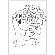Mole holds a vase with flowers