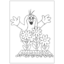 Picture with a mole and flowers for coloring
