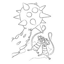 Two characters from Ice Age 3, hugging, under a dangerous hissing mace