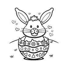 Coloring of the Easter Bunny sitting in an egg