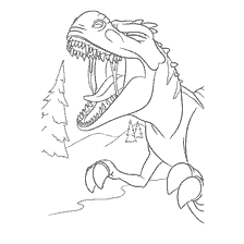 Drawing of a dinosaur screaming in the background of a forest