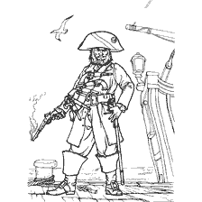 pagina da colorare: Disegno di un ladro di mare pirata con una pistola