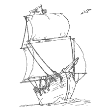 pagina da colorare: Una nave con una bandiera pirata contro il mare