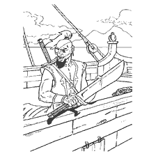 pagina da colorare: Immagine colorante di un pirata su una nave con una spada in mano