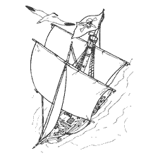 pagina da colorare: Colorazione di una nave pirata con una bandiera e vele bianche