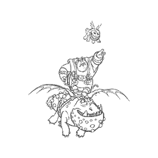 coloring page: Fishlegs Fly on Sardelka Dragon from How to Train Your Dragon