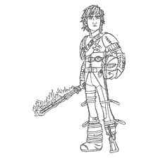 coloring page: Hiccup with a fire sword from the cartoon How to Train a Dragon