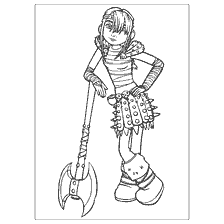 coloring page: Astrid with a weapon from the cartoon How to Train a Dragon