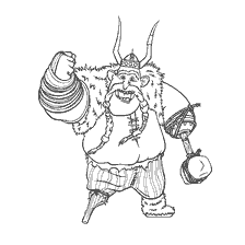 coloring page: Viking Gobbler with a raised fist and weapon