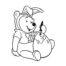 Winnie bear in hare ears paints Easter egg
