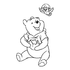 Winnie the Pooh with a broken egg and a flying bird